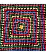 Vtg Handmade Crochet Afghan Lap Baby Blanket Granny Square 47x48 Rainbow - $34.71 CAD