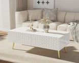 White Coffee Table, Rectangle Coffee Table For Living Room, Modern Coffe... - $352.99
