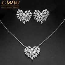 CWWZircons Cute Romantic Heart Shape Cubic Zirconia Earring Necklace Set Fashion - £19.40 GBP
