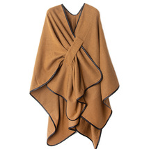 Fashion acrylic ladies buckle leather split shawl - $40.99