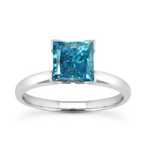 Princess Shape Diamond Solitaire Ring Blue Color Treated 14K White Gold SI3 2 CT - £1,855.33 GBP