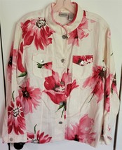Womens Plus 2 Chico&#39;s Floral Button Front 100% Linen Shirt Blazer Jacket - $18.81