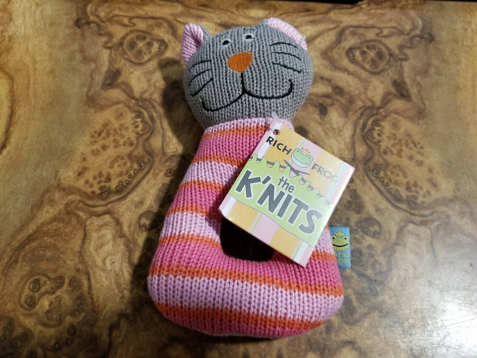 Cute Kitty - Rattle Soft Fabric Cat -  Toy Washable - Rich Frog - - $5.88