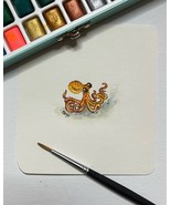 Original Hand painted Miniature watercolor painting of a Baby Octopus - $35.64