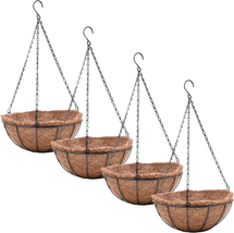 Hanging Planter Basket with Coco Coin Liner 8 Inch 4 Pack Hanging Flower Pots Ou - £26.30 GBP