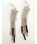 Emporio Armani Earrings Sterling Silver Chainmail Long Dangle Black Rods... - £40.65 GBP