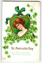 St Patrick&#39;s Day Postcard Lovely Lady Heart Shaped Charm Shamrocks Nash ... - £14.64 GBP