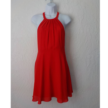 Express Red Chiffon Dress Fit Flare Halter Back Keyhole Zip Up Women 2 Lined Y2k - £11.64 GBP