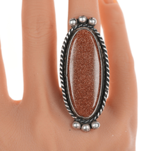 sz6 Large Vintage Goldstone Navajo silver ring - $163.35