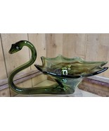 1960s Sooner Art Glass Green Brown Swirl Hand Blown Swan Bowl Planter Ru... - €82,65 EUR