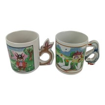 Vintage Pair of Peter Cottontail Friends Easter Mug Cups Rabbit Geese Handles - £19.69 GBP