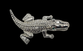 Vintage Silver Rhinestone ALLIGATOR CROCODILE w Green Eyes Figure Brooch... - $19.78