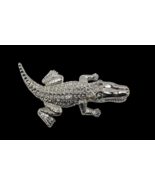 Vintage Silver Rhinestone ALLIGATOR CROCODILE w Green Eyes Figure Brooch... - $19.78