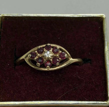 1.20 Ct Round Red Rubies And Diamond 10K Yellow Gold Over Wedding Ring - £59.94 GBP