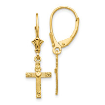 14K Mini Cross with Heart Leverback Earrings K4531 - £132.88 GBP