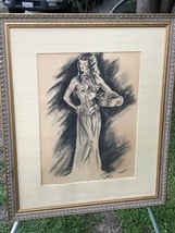 Paul Wood Original 1950s Modern Vintage *Harem Girl* Signed Charcoal Drawing - £1,278.73 GBP