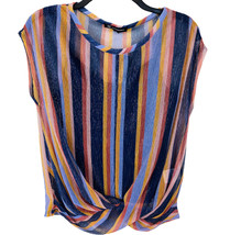 INC Blouse Womens Small Twist-Hem Top Shimmery Regent Stripe Top Cap Sle... - $338.51 MXN