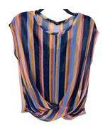 INC Blouse Womens Small Twist-Hem Top Shimmery Regent Stripe Top Cap Sle... - €15,28 EUR