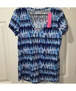 Lilly Pulitzer Etta V Neck Top LOW TIDE NAVY SAILS AND STRIPES Size M NEW - $78.21