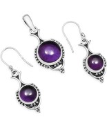 925 Sterling Silver Amethyst Gemstone Boho Designer Handmade Jewelry Set - $85.46 CAD