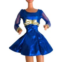 Vintage 90s Barbie Shiny Blue Gold Party Mini Dress Doll Mattel Purple T... - £7.07 GBP