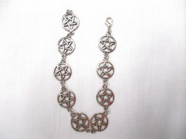 Occult Pentagram Link Chain Cast American Pewter Charm Bracelet Custom 8.75 Inch - £21.38 GBP
