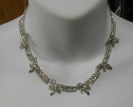 Vintage Faceted Clear Rhinestone Bib /Collar Bow Necklace - £67.42 GBP