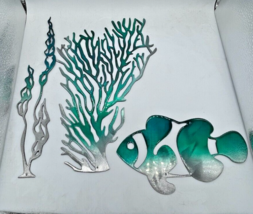 Sea Coral/Plant Collection of 2 &amp; Fish  Metal Wall Art Décor Teal  - Size varies - £34.41 GBP
