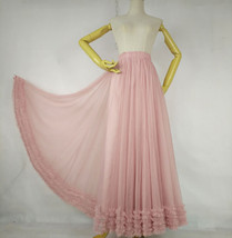 Pink Long Layered Tulle Skirt Bridesmaid Custom Plus Size Tulle Maxi Skirt image 2