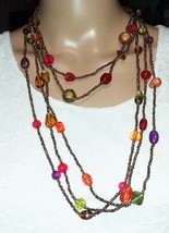 Gorgeous 4 Strand Necklace   Earthtone Glass &amp; Seed Beads   28&quot; Long - £14.23 GBP
