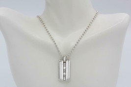 Vintage Retired Tiffany &amp; Co Atlas Dog Tag Bar Pendant Beaded Chain Necklace 20&quot; - £242.90 GBP