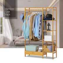 36&quot; Natural Bamboo [Clothes Rail+Pants Organizer+Drawer] Coat Rack W/Hat... - £91.27 GBP