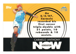 2007-08 Topps Generation Now Carmelo Anthony #GN2 Insert Denver Nuggets NBA NM - £1.52 GBP