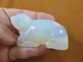 (Y-SEAL-710) white Opalite SEAL gemstone carving FIGURINE gem seals sea ... - $17.53
