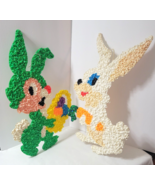 Melted Plastic Popcorn Easter Bunny 2 Vtg 21&quot; Bunnies Green + White Kage... - $1,049.78 MXN