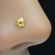 18K Vero Oro Piccolo Disegno Floreale Donna Brillantino Naso Anello Spingere Pin - $26.33