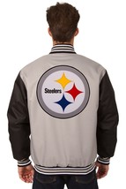 NFL Pittsburgh Steelers Poly Twill Jacket Grey Black Embroidered Patches JHD - £111.90 GBP