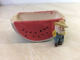 Enesco Watermelon with farmer planter dish vintage 1975 collectible figurine - $49.45