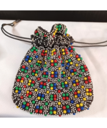 1960’s Vintage Beaded Rainbow Candy Dot Handbag Cinch / Drawstring - $282.73 MXN