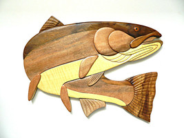 Steelhead Trout Fish Fishing Intarsia Wood Wall Art Home Decor Plaque Lo... - £45.90 GBP