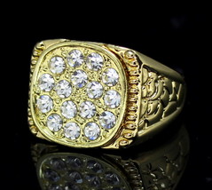 Mens Nugget Design Pinky Ring 14k Gold Plated Iced Cubic Zirconia HipHop Jewelry - £5.93 GBP