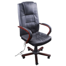 vidaXL Black Office Massage Chair Real Leather Height Adjustable - £249.41 GBP