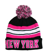 New York City Hunter Men&#39;s Striped Winter Knit Cuffed Pom Beanie Hat Blk... - $20.44 CAD