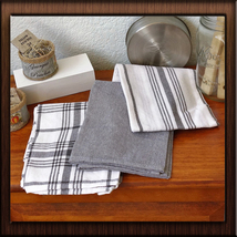 Farmhouse Kitchen Towel Set with Corner Hanger Grainstripe Towel Country Kitchen - £14.38 GBP