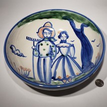 M A Hadley Pottery Farmer &amp; Wife Country Scene Blue 11&quot; Large Pasta Serv... - £100.67 GBP