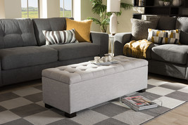 Eleri Grayish Beige Fabric Upholstered Grid-Tufting Storage Ottoman Bench - $2,808.57 MXN