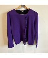 PER SE Purple Violet Wrap Sweater Jacket Fringe NWT Size M 96% Merino Wo... - $1,738.48 MXN