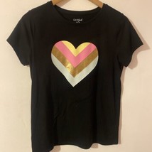 Cat &amp; Jack Girls Black Rainbow Heart Graphic Short Sleeve T-shirt XXL 18 - £3.96 GBP