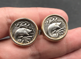 Vintage Anson Fish Angler Silver &amp; Gold Rim Tone Cufflinks 3/4&quot; Diameter - $18.53