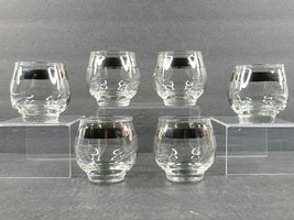 6 Libbey Silver Band Roly Poly Glasses Set Vintage 2 3/4&quot; Elegant Clear Bar Ware - £31.39 GBP